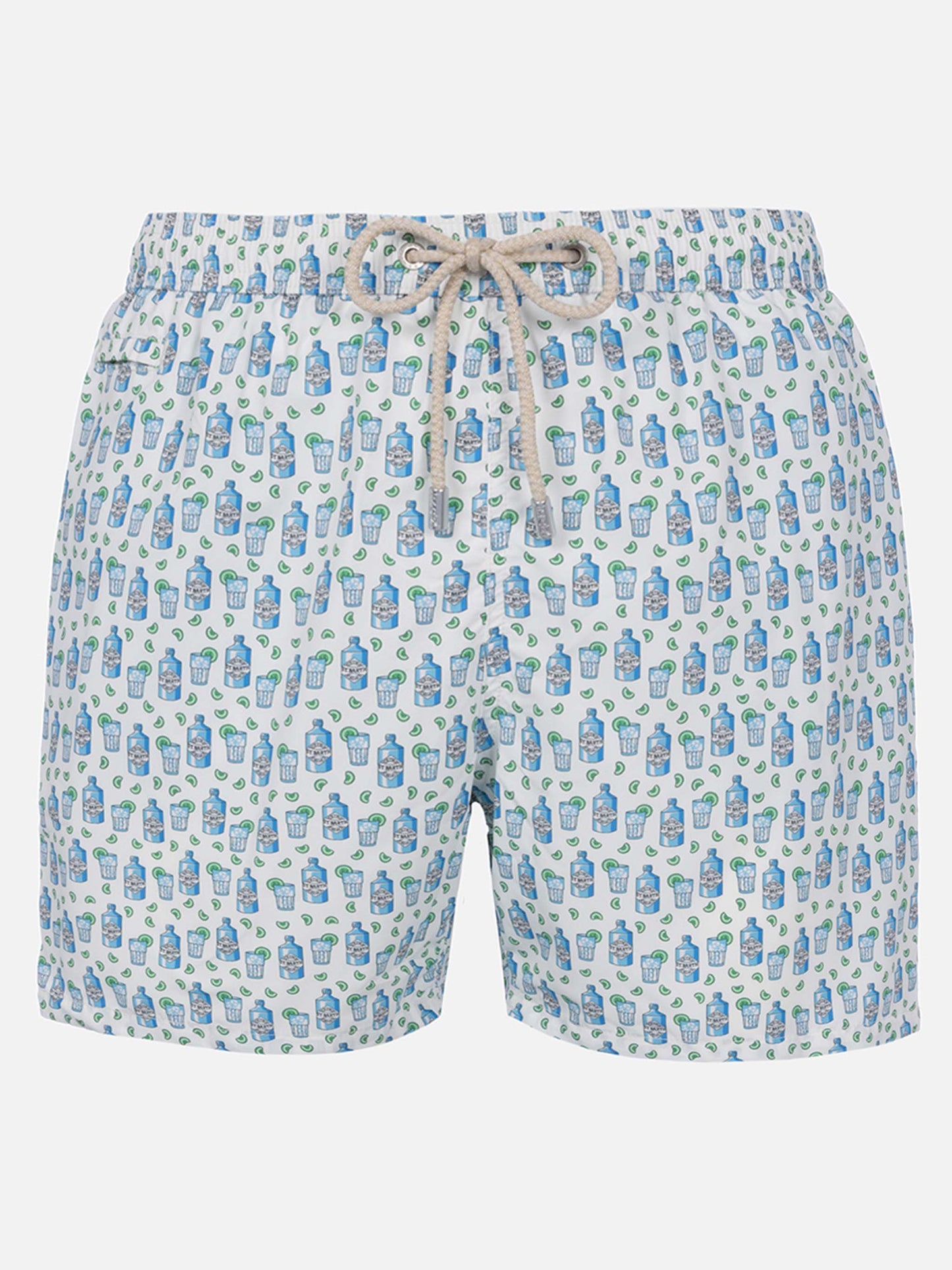 Man lightweight fabric swim-shorts Lighting Micro Fantasy with gin tonic print