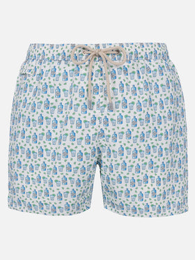 Man lightweight fabric swim-shorts Lighting Micro Fantasy with gin tonic print