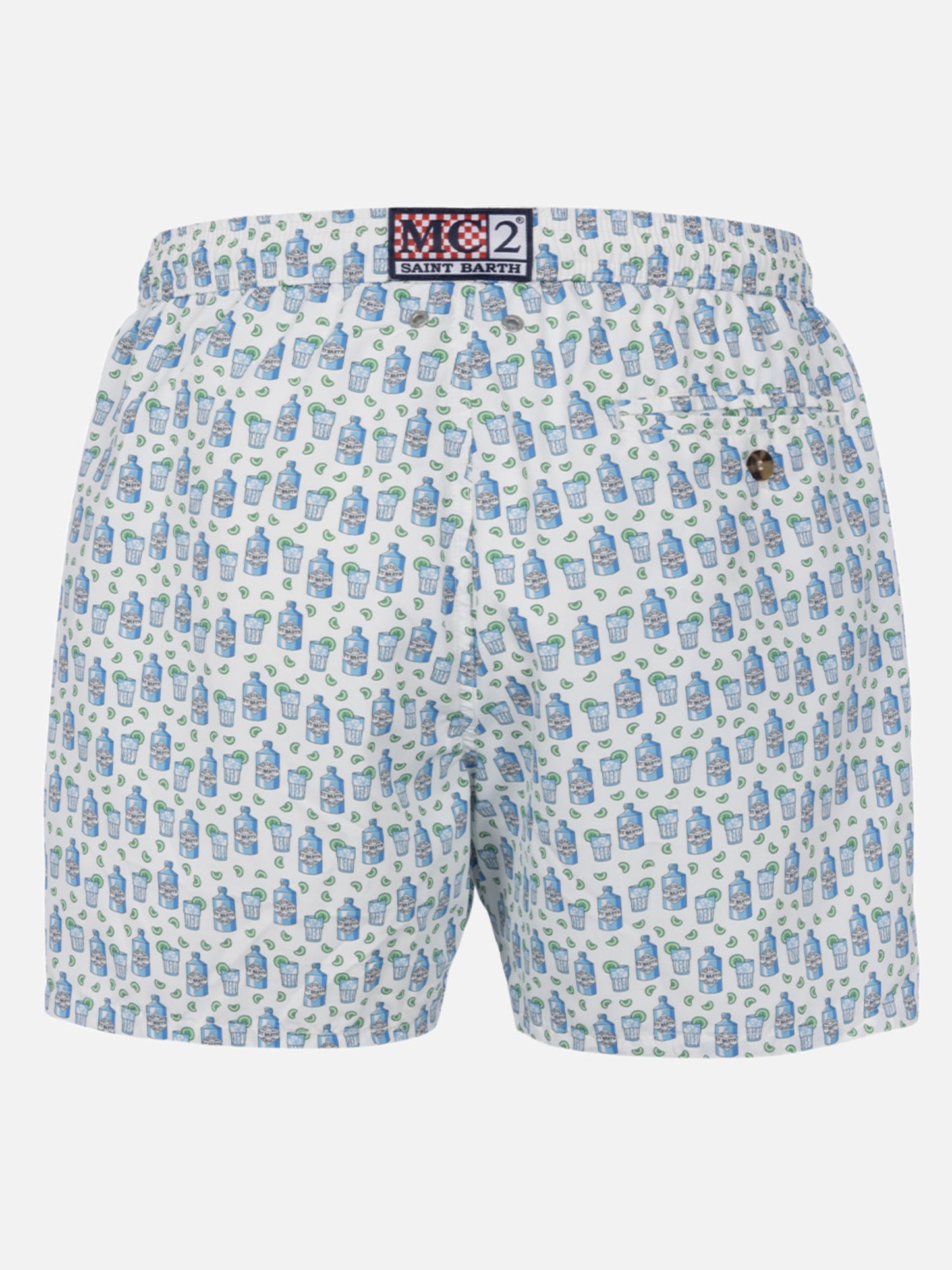 Man lightweight fabric swim-shorts Lighting Micro Fantasy with gin tonic print