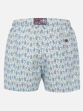 Man lightweight fabric swim-shorts Lighting Micro Fantasy with gin tonic print