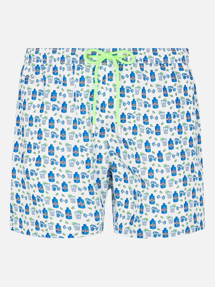 Lightweight fabric swim shorts Lighting with gin gym print