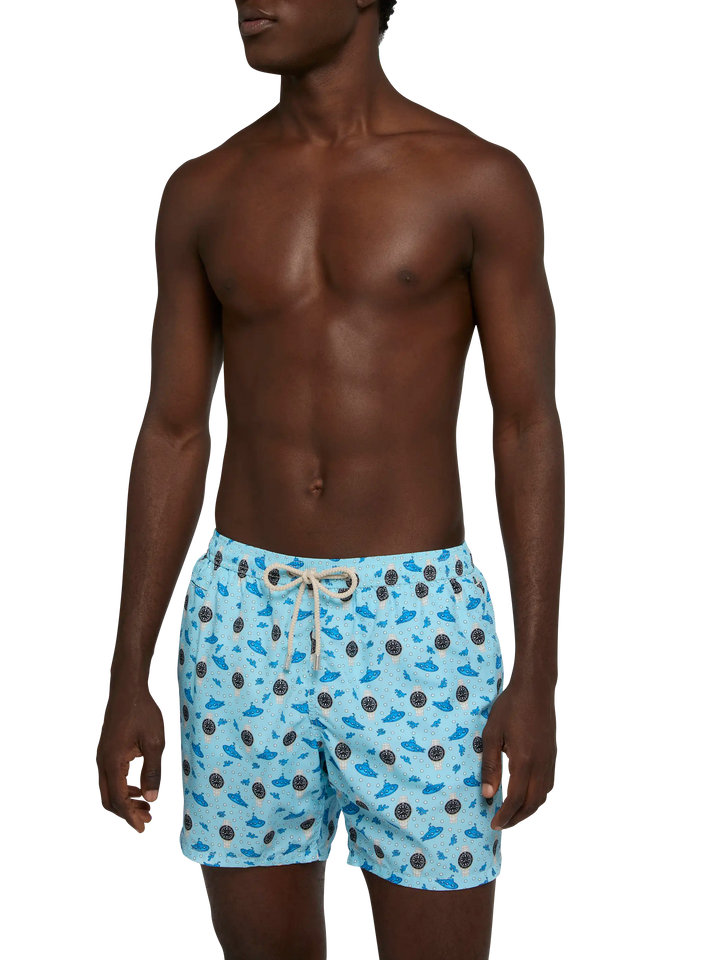 Lightweight fabric swim shorts Lighting with watch print