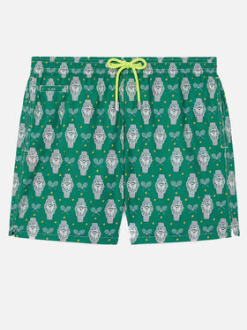 Leichte Badeshorts aus Stoff Lighting mit Uhren-Print 