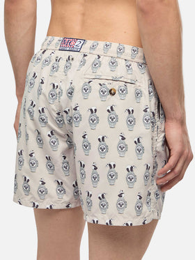 Lightweight fabric swim shorts Lighting with watch print