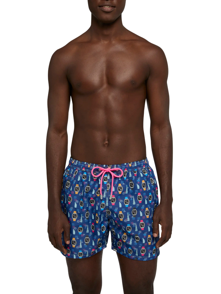 Lightweight fabric swim shorts Lighting with watch print