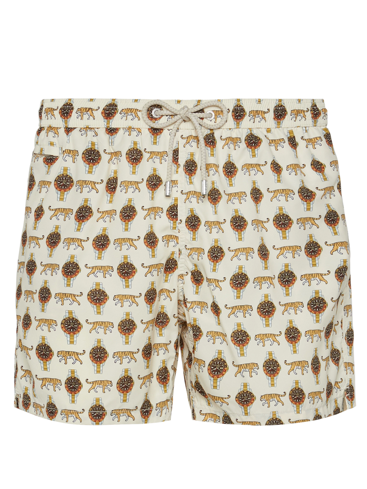 Lightweight fabric swim shorts Lighting with watch print
