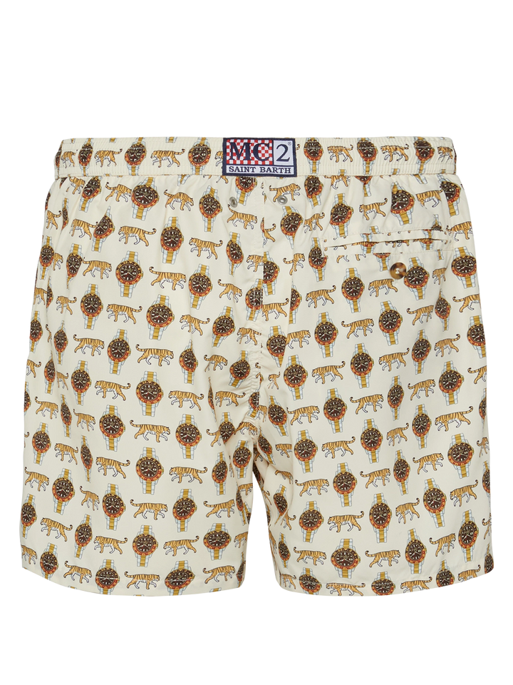 Lightweight fabric swim shorts Lighting with watch print