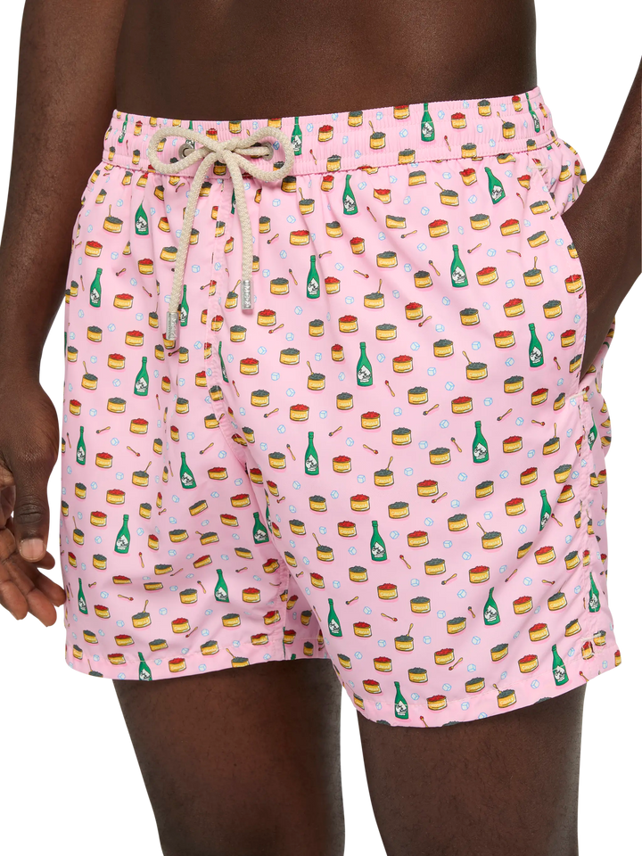 Lightweight fabric swim shorts Lighting with caviar and bollicine print