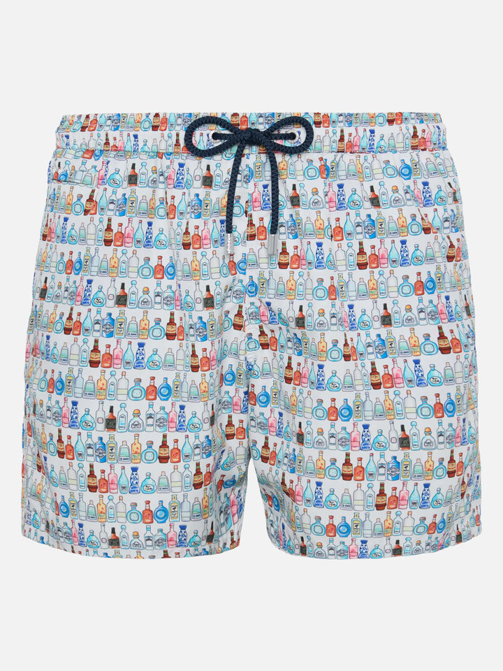Badeshorts aus leichtem Stoff „Lighting with Bottles“-Print