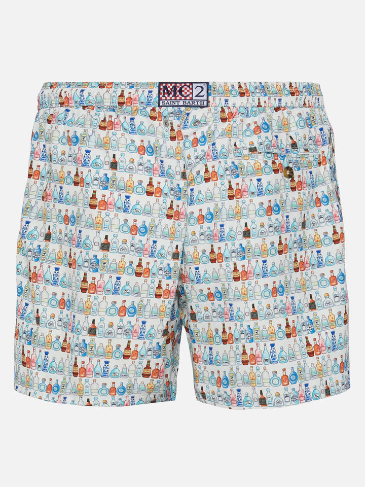 Badeshorts aus leichtem Stoff „Lighting with Bottles“-Print