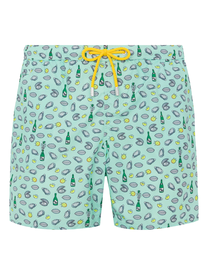 Badeshorts aus leichtem Stoff „Lighting“ mit Austern- und Flaschendruck