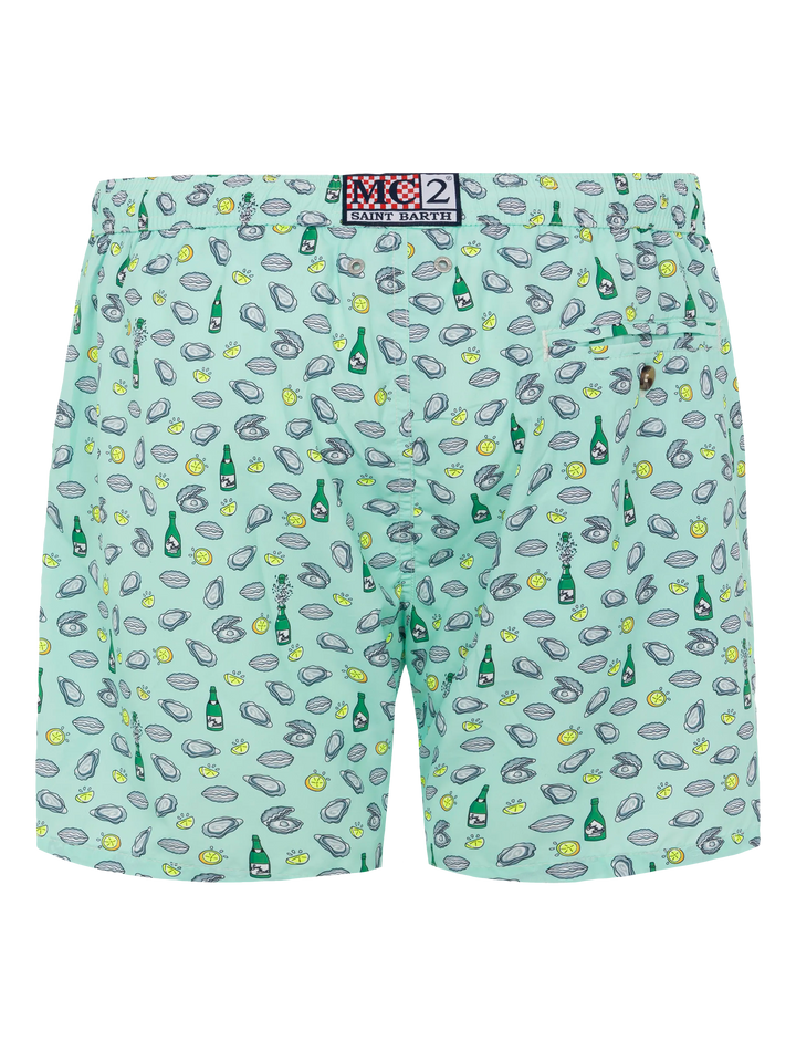 Badeshorts aus leichtem Stoff „Lighting“ mit Austern- und Flaschendruck
