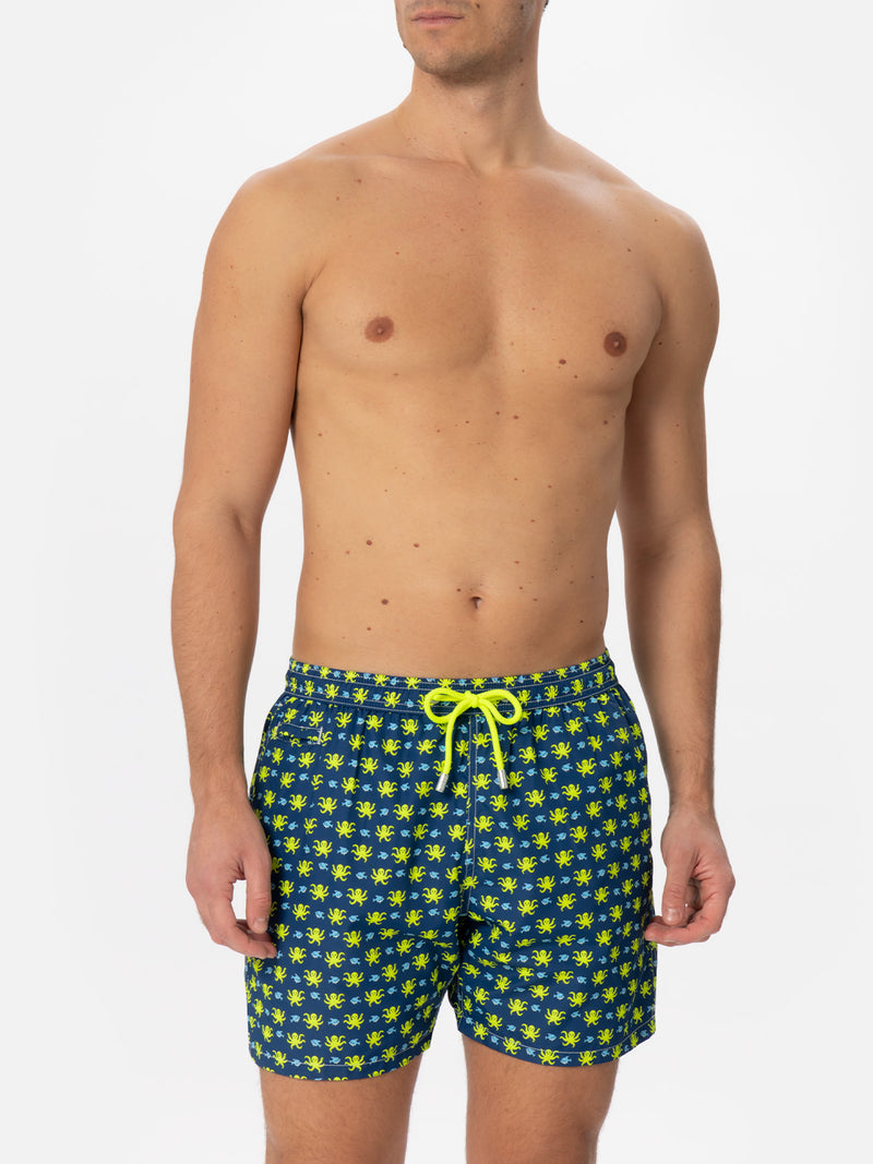 Herren-Badeshorts aus leichtem Stoff mit Fisch- und Oktopus-Print