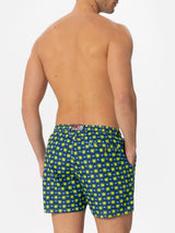 Man light fabric swim shorts with fish and octopus print