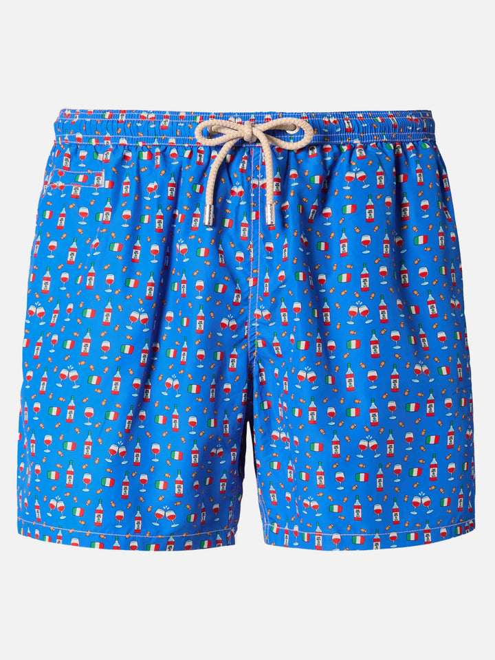 Lightweight fabric swim shorts Lighting with wine print