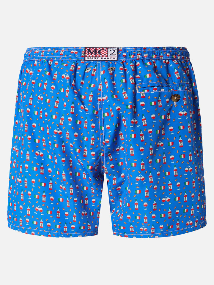 Lightweight fabric swim shorts Lighting with wine print