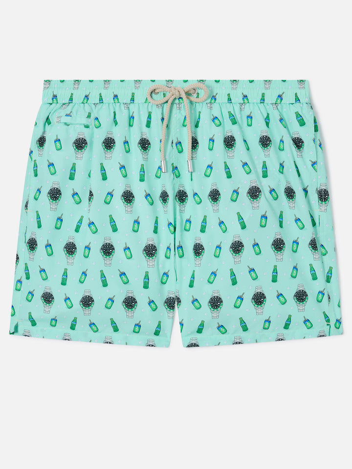 Mint green Lighting Micro swim shorts with left watch print
