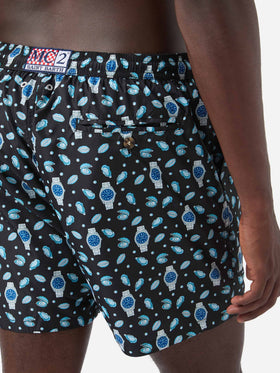 Black Lighting Micro swim shorts with oysters and watches all-over print