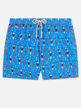 Blaue Lighting Micro-Badeshorts mit Watch Red Cola-Print 