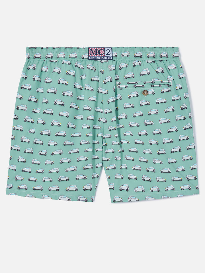Light green Lighting Micro swim shorts with mini cars print