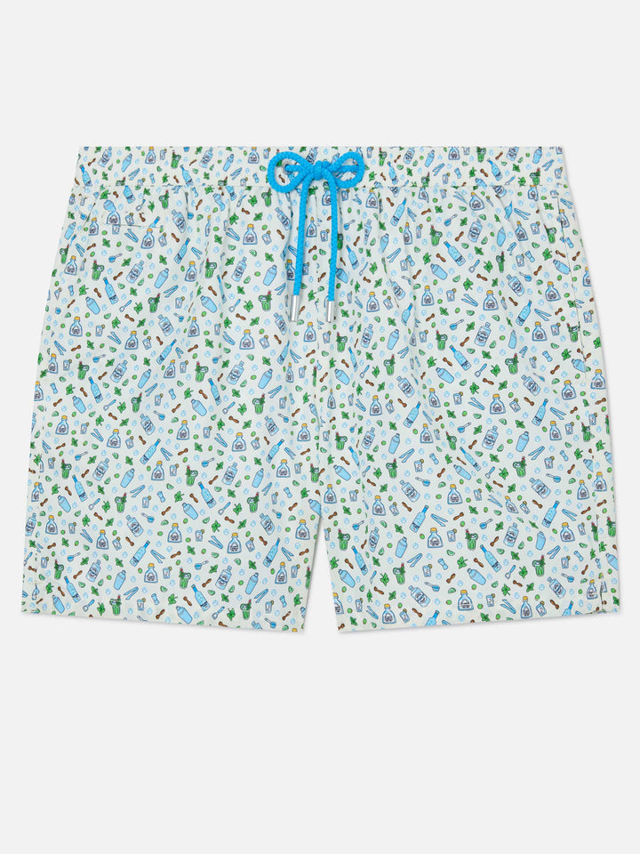 White Lighting Micro swim shorts with barman print