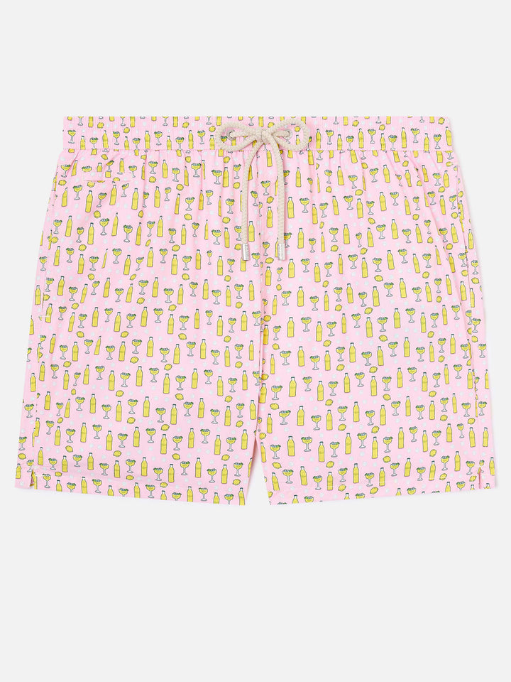 Pinkfarbene Micro-Badeshorts Lighting mit Tassoni-Cocktail-Print | Special Edition 