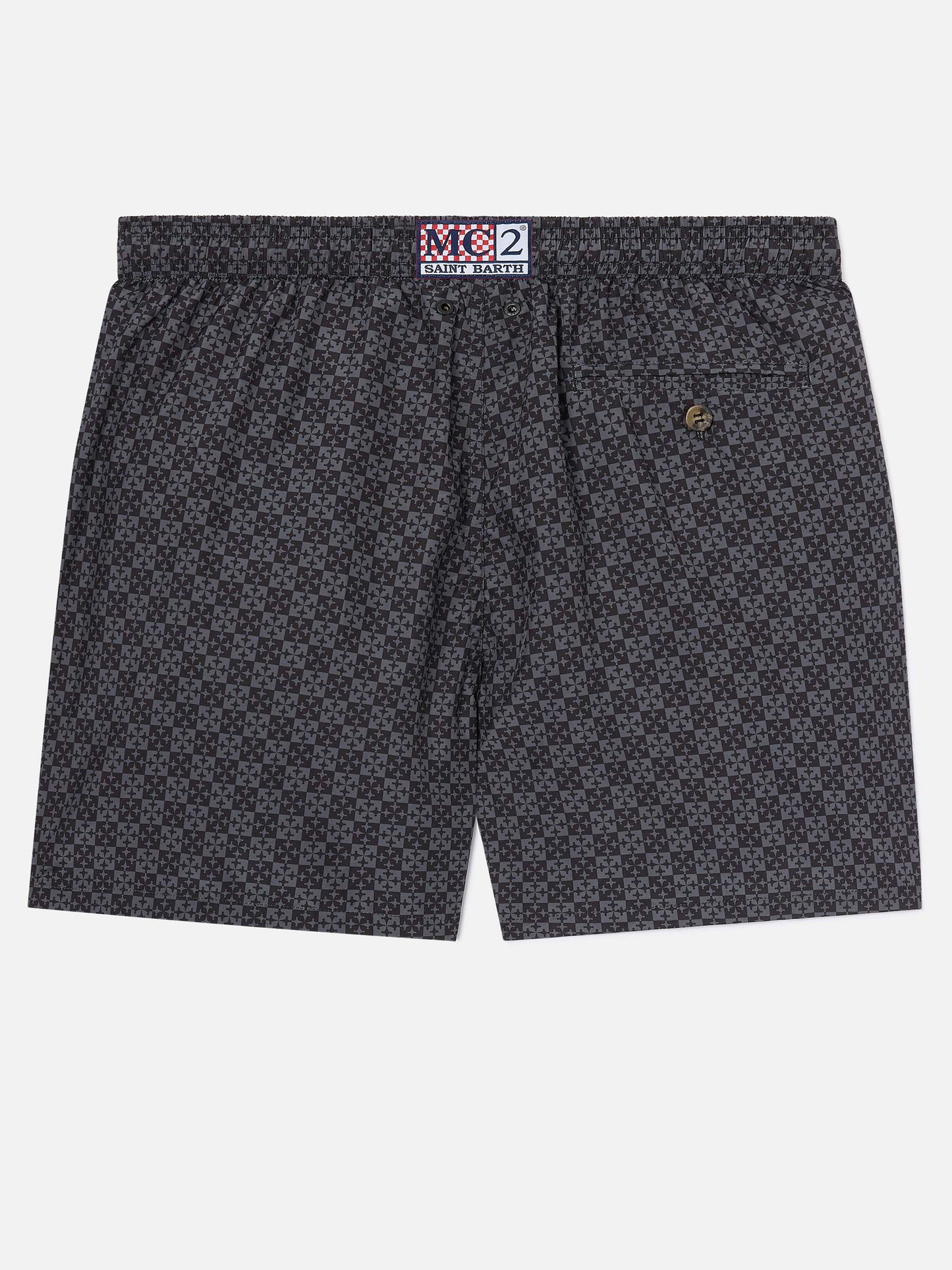 Schwarze Lighting Micro-Badeshorts mit Pisa SC Croce-Print | PS SC SPECIAL EDITION 