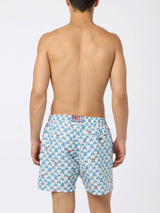 Man lightweight fabric swim shorts with Crab party and Napoli logo print | SSC NAPOLI SPECIAL EDITION