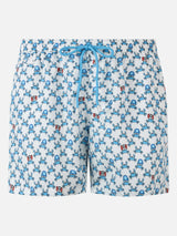 Man lightweight fabric swim shorts with Crab party and Napoli logo print | SSC NAPOLI SPECIAL EDITION