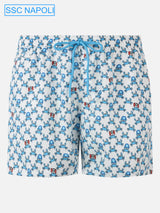 Man lightweight fabric swim shorts with Crab party and Napoli logo print | SSC NAPOLI SPECIAL EDITION