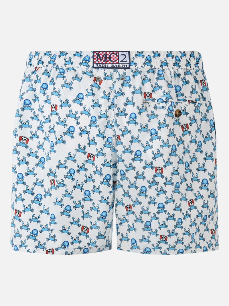 Man lightweight fabric swim shorts with Crab party and Napoli logo print | SSC NAPOLI SPECIAL EDITION