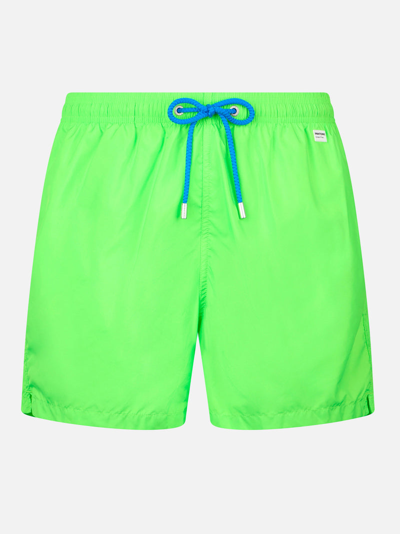 Man lightweight fabric fluo green swim shorts Lighting Pantone | PANTONE® SPECIAL EDITION