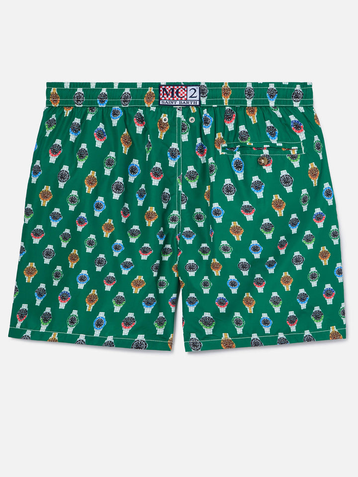 Lighting Micro swim shorts with all-over watch print