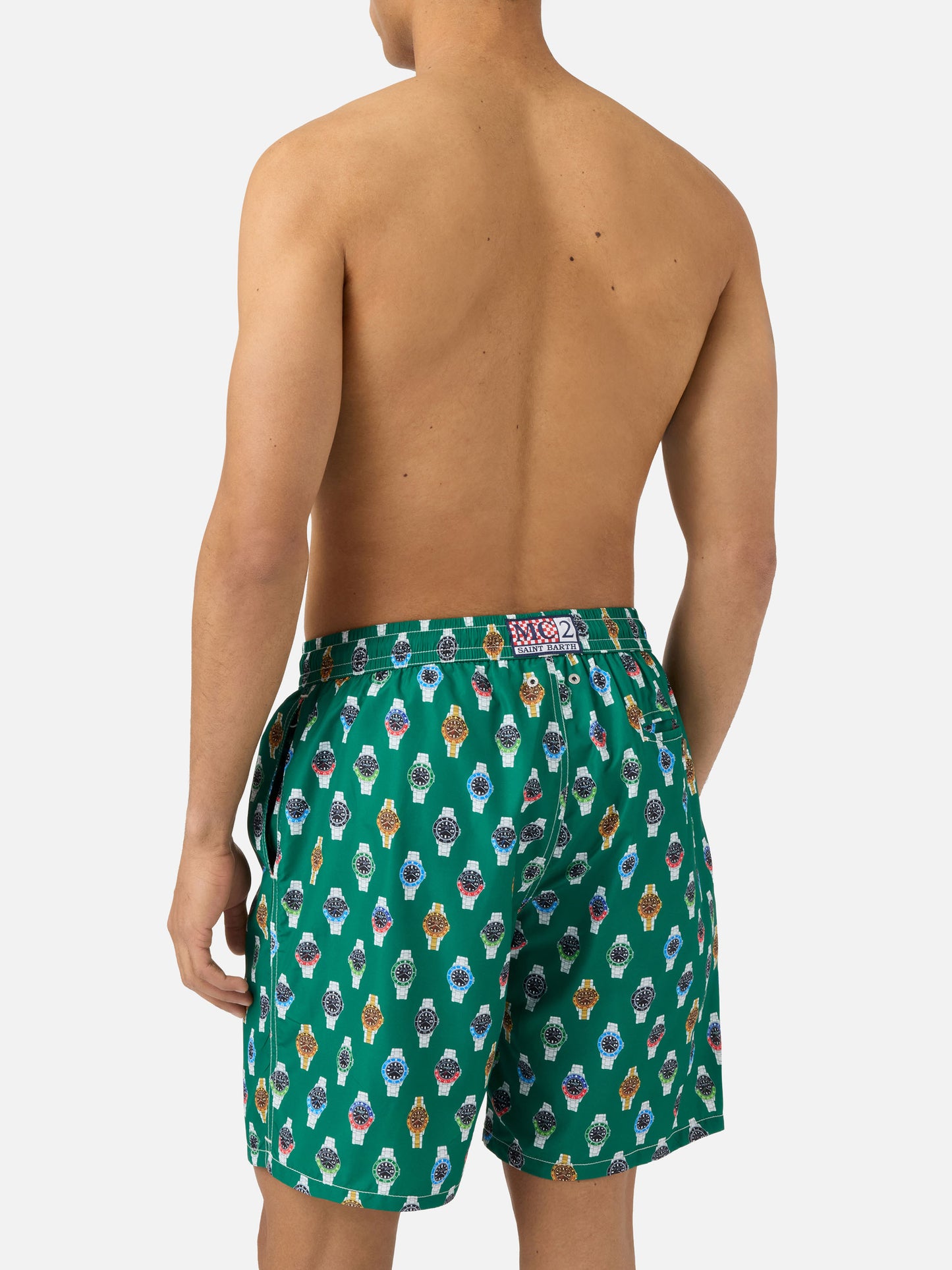 Lighting Micro swim shorts with all-over watch print