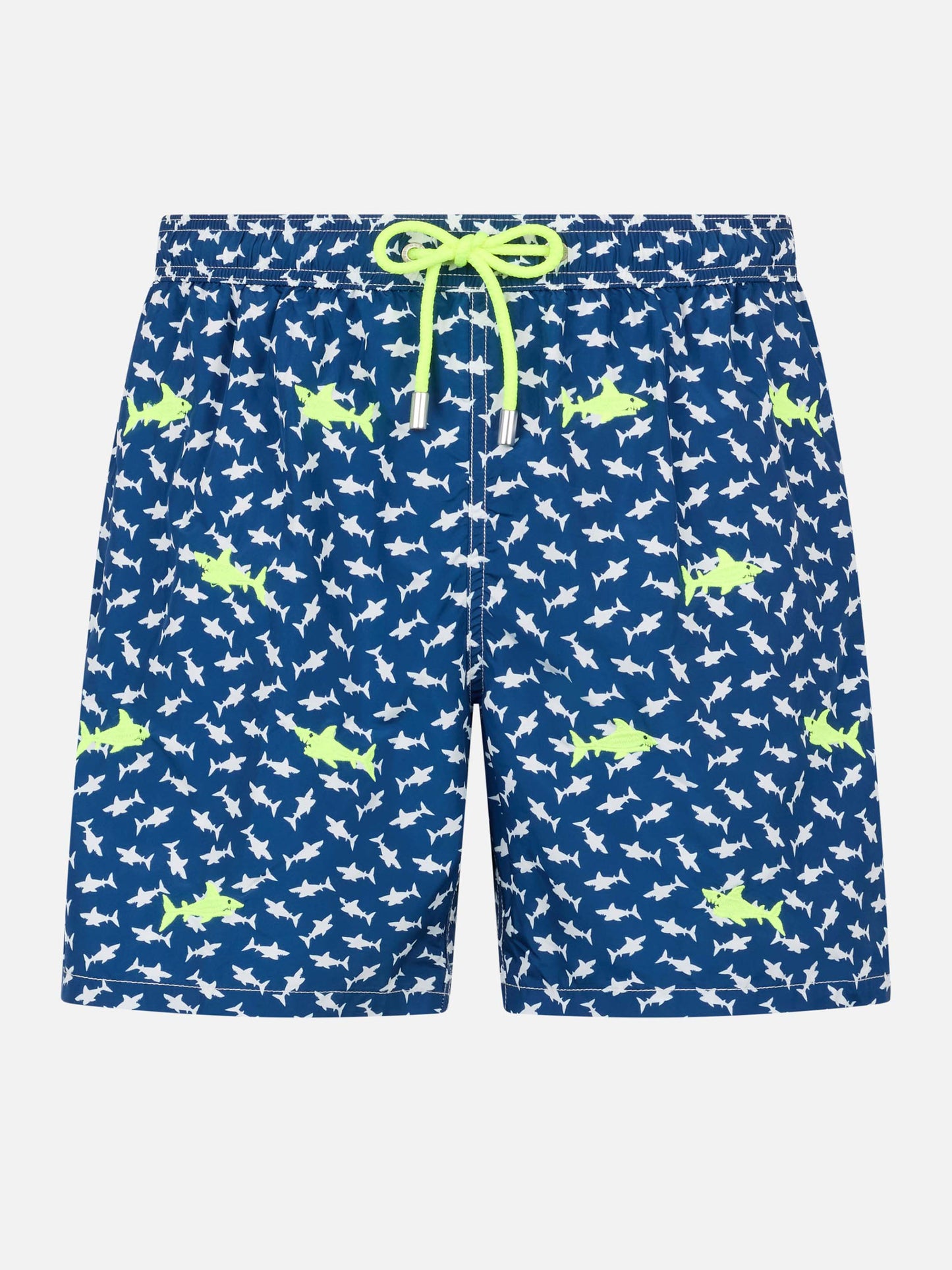 Costume da bagno da uomo in tessuto leggero con ricamo squali