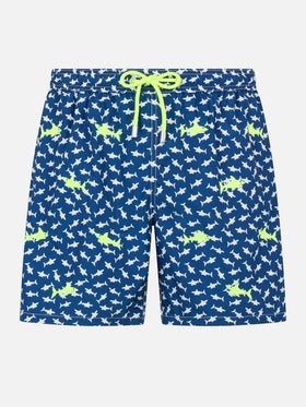 Costume da bagno da uomo in tessuto leggero con ricamo squali