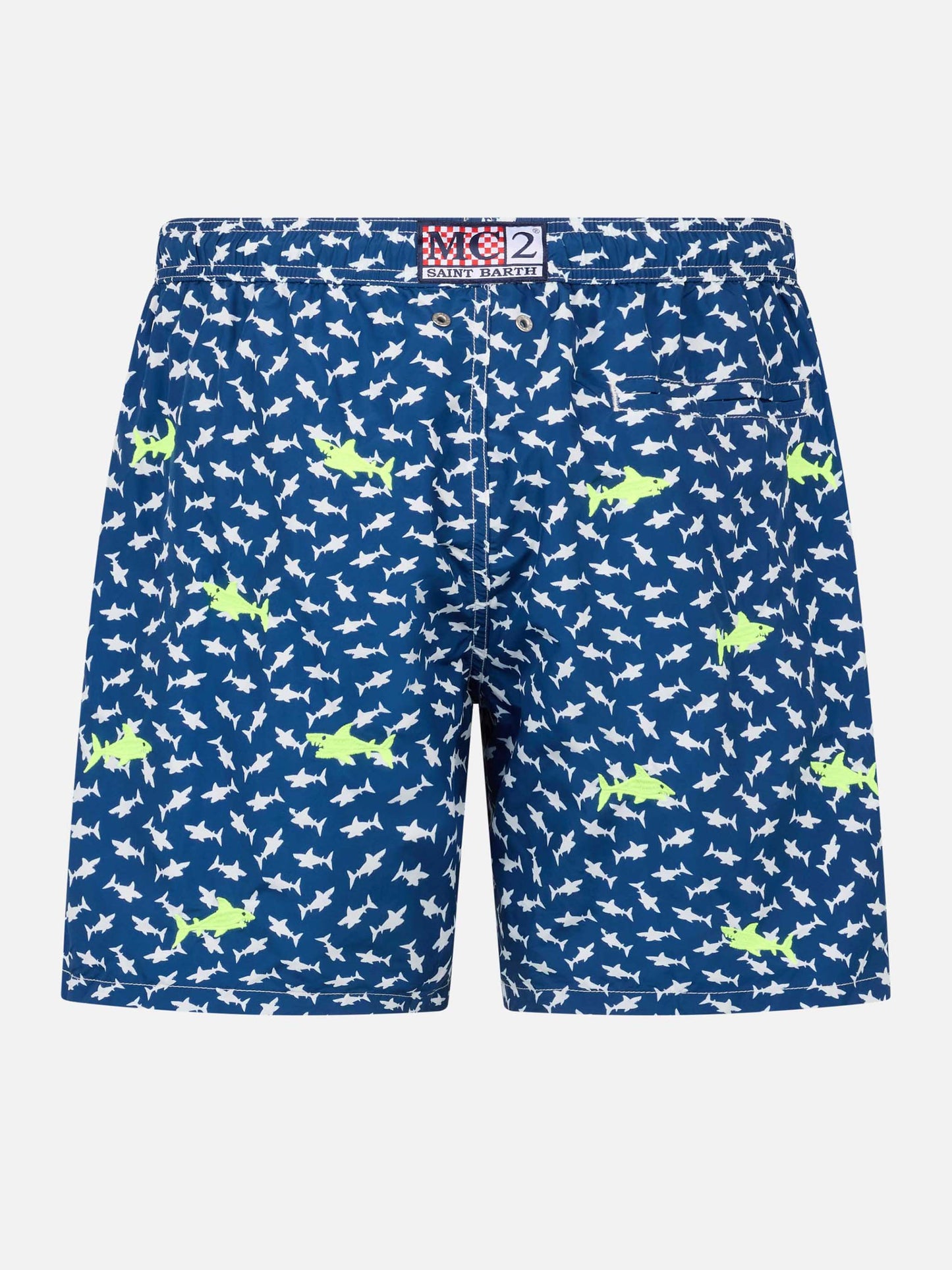 Costume da bagno da uomo in tessuto leggero con ricamo squali
