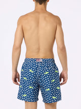 Man lightweight fabric swim-shorts Lighting with sharks embroidery