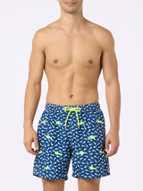 Man lightweight fabric swim-shorts Lighting with sharks embroidery