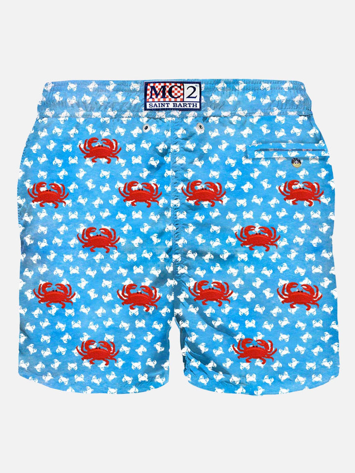 Costume da bagno da uomo in tessuto leggero con ricamo granchi