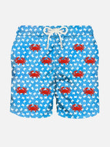 Man light fabric swim shorts with crabs embroidery