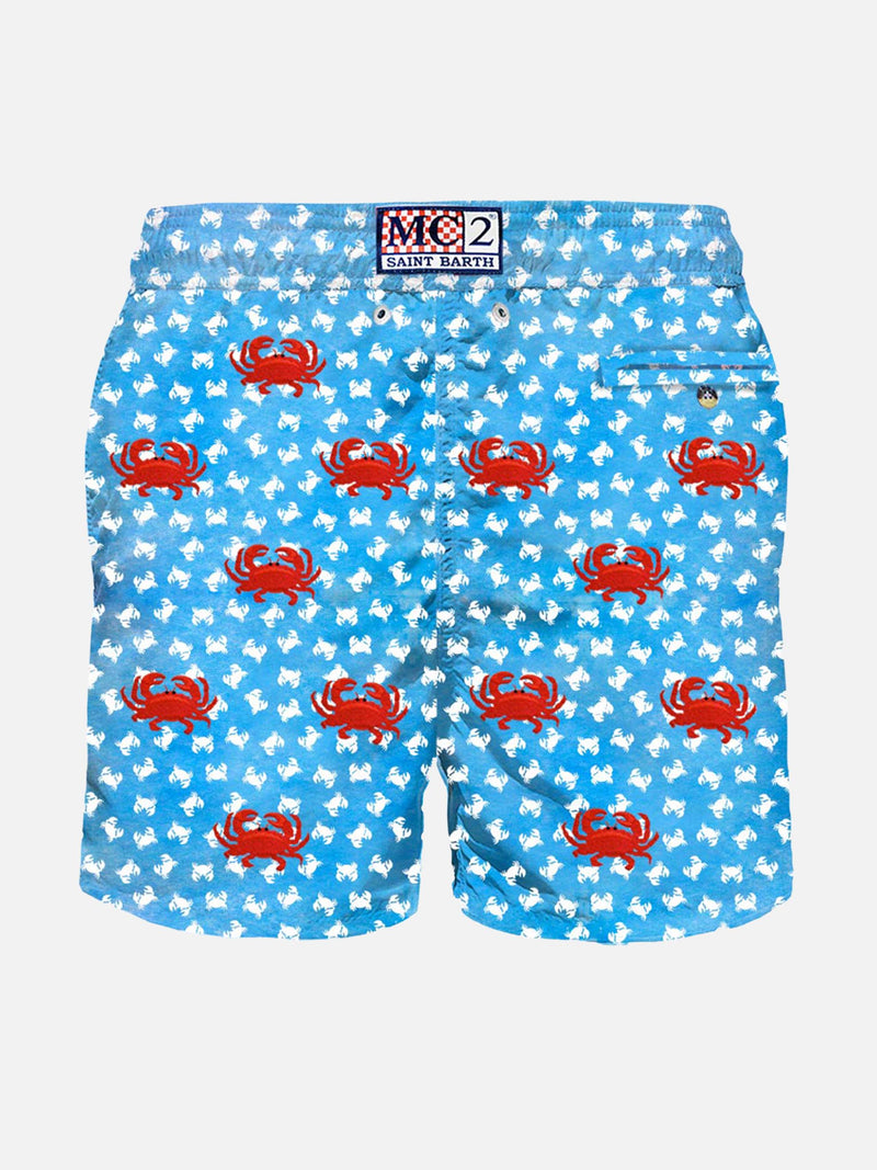 Man light fabric swim shorts with crabs embroidery