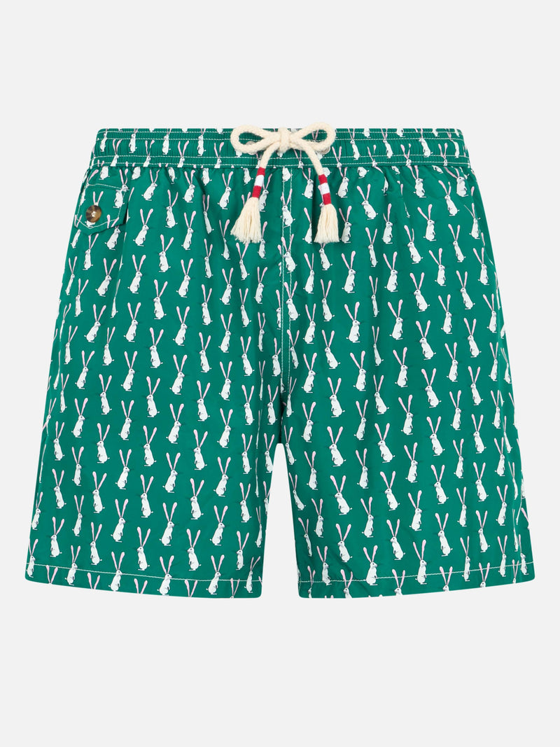 Man lightweight fabric swim-shorts Lighting 70 with rabbit print