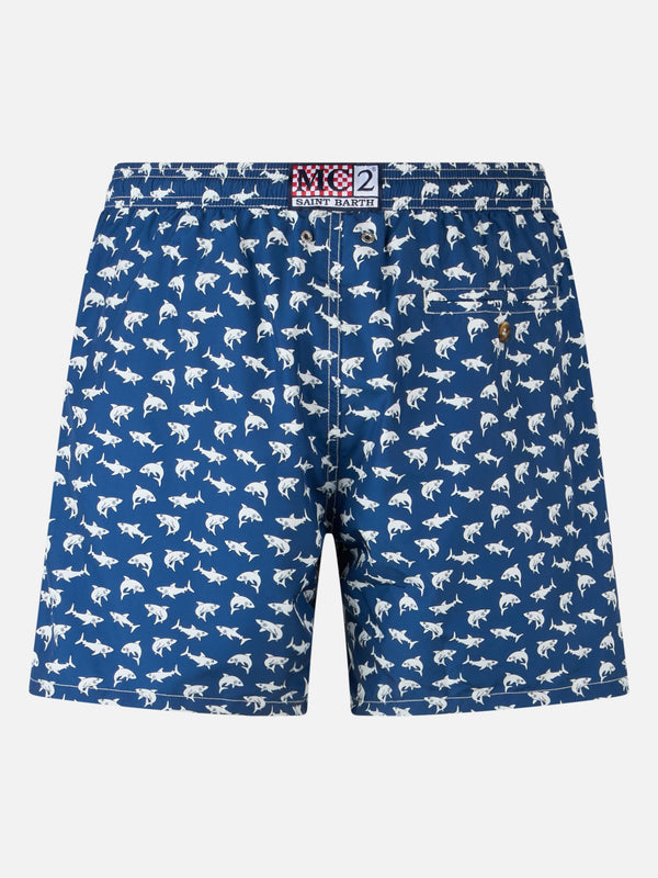 Man lightweight fabric swim-shorts Lighting 70 with sharks print