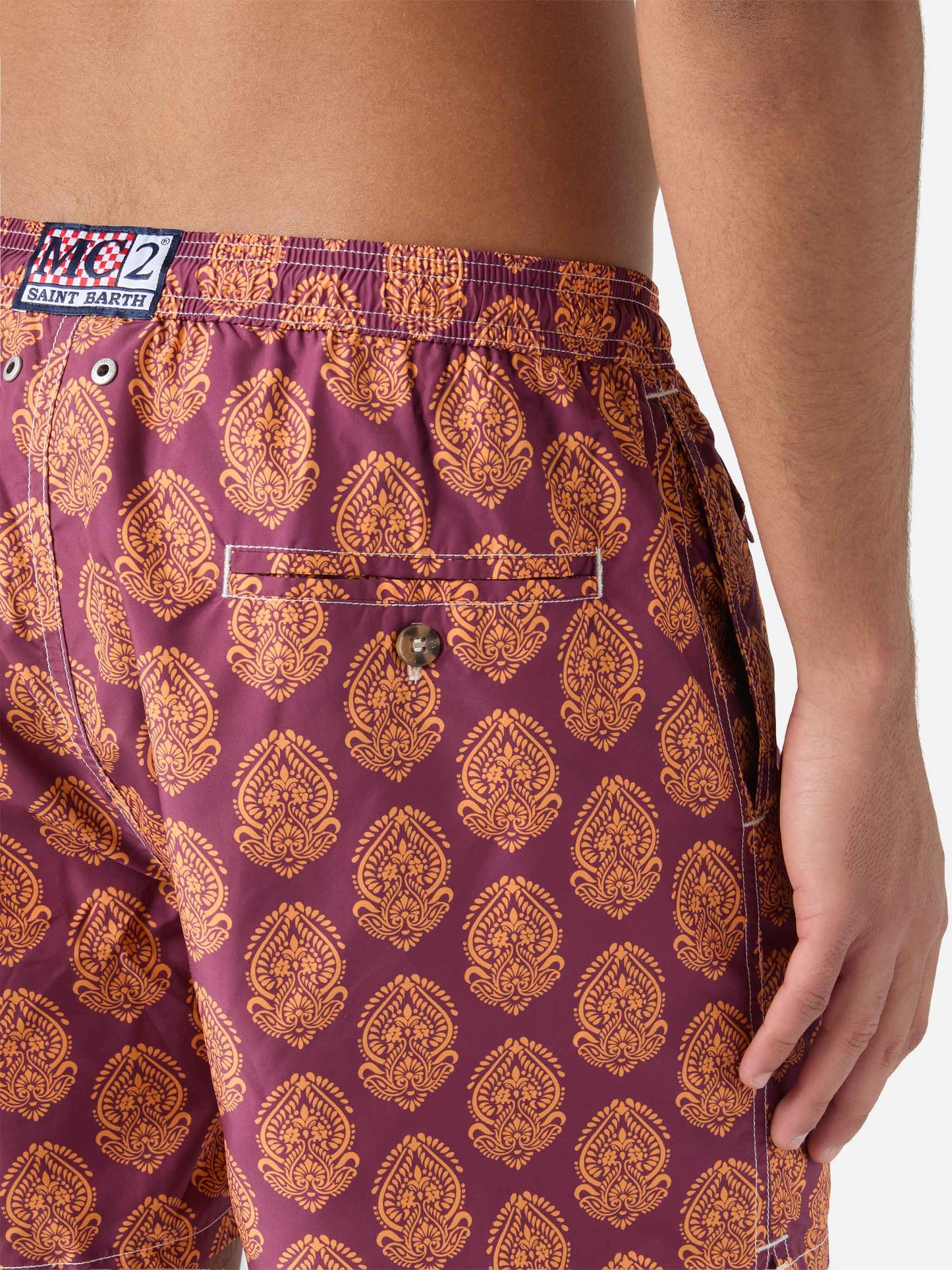 Lightweight fabric swim-shorts Lighting 70 with indian print