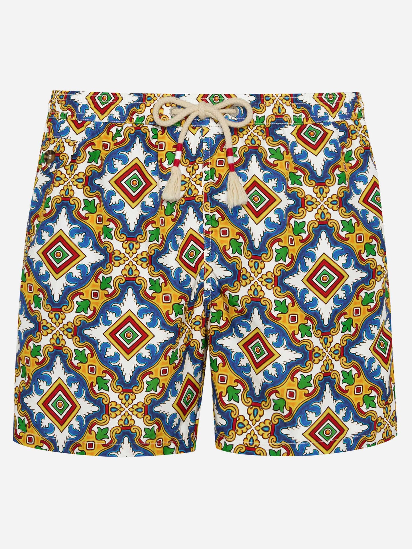 Herren-Badeshorts aus leichtem Stoff mit Majolika-Print