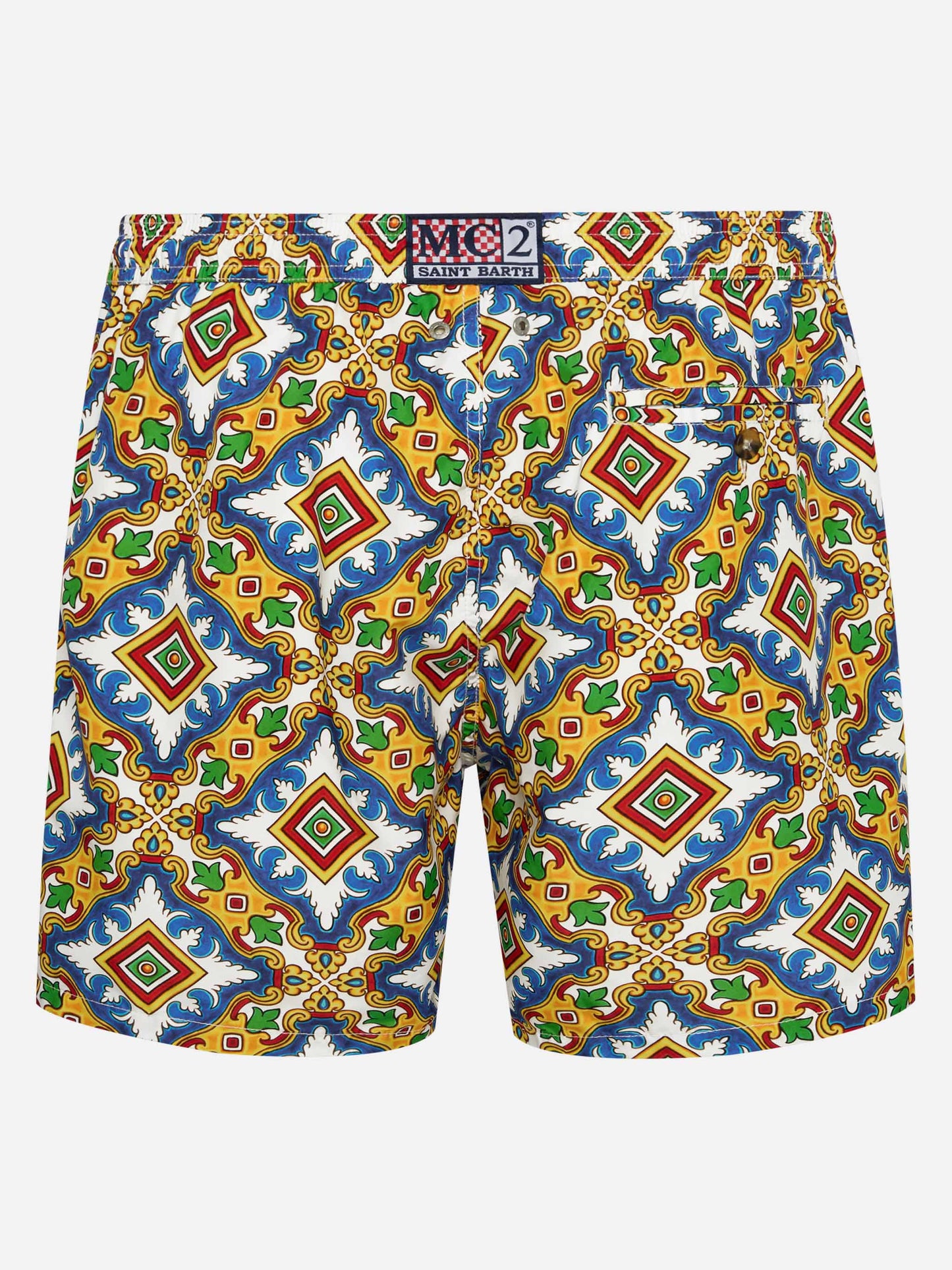 Herren-Badeshorts aus leichtem Stoff mit Majolika-Print