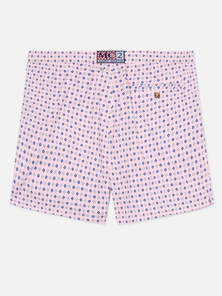 Pink Lighting Micro swim shorts with all-over geometric print