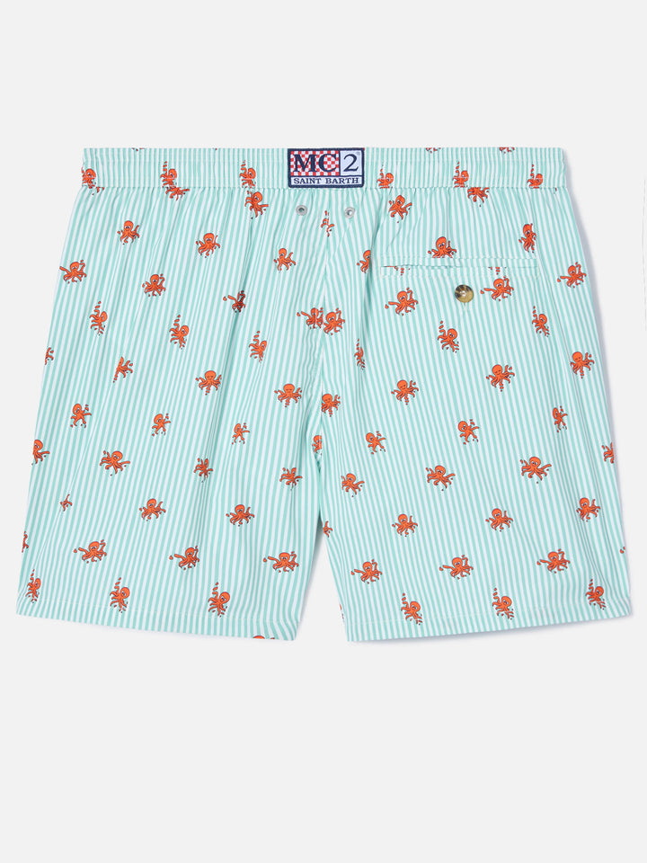 Green striped Lighting Micro swim shorts with all-over octopus print