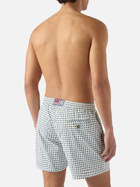 Lighting Micro white swim shorts with all-over geometric print